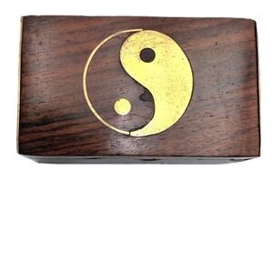 Mini Rosewood Trinket Pill Stash Box Brass Inlay Hand Crafted Vintage India 70s
